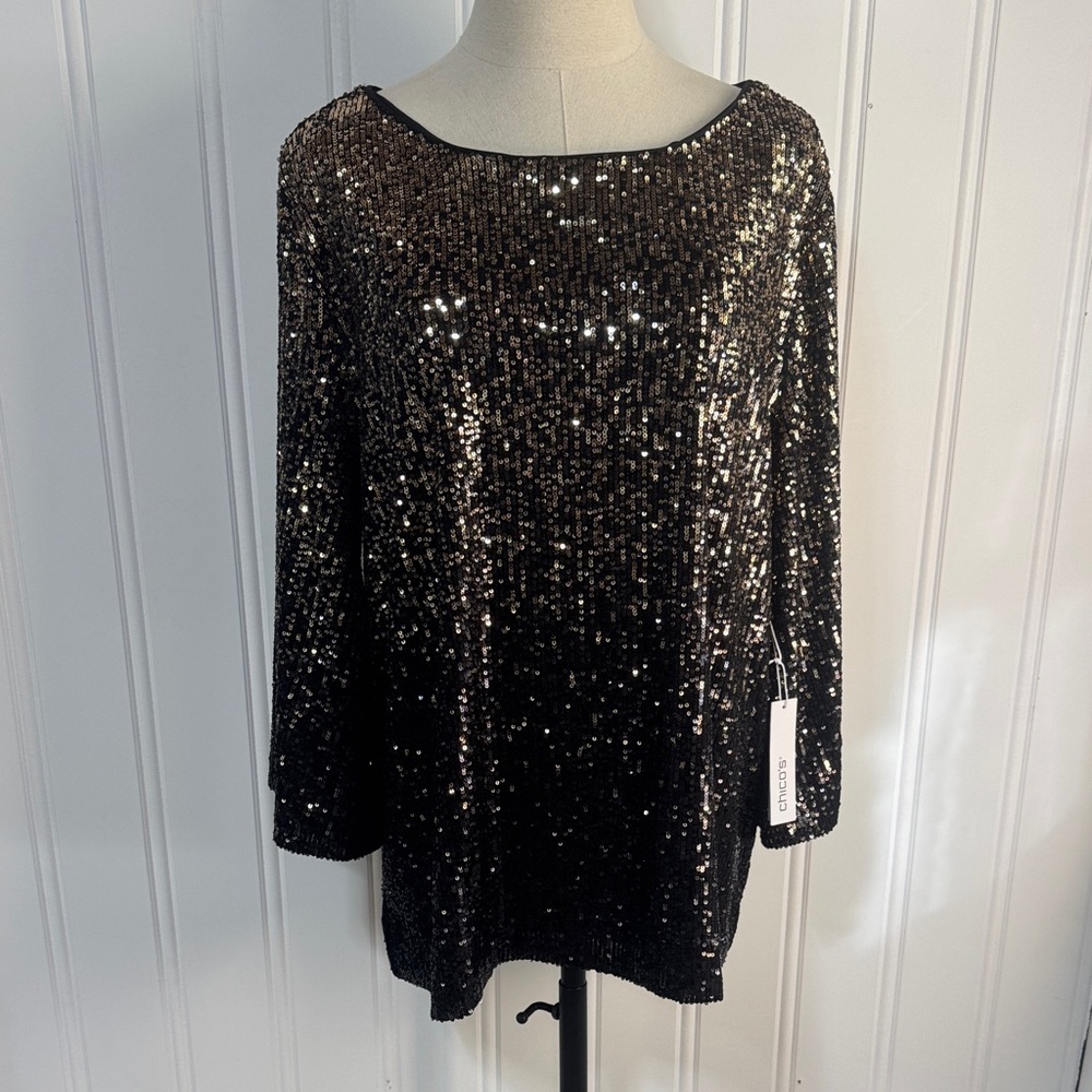 NWT Chico’s Ombré Sequin 3/4 Sleeve Party Knit Top size 3(XL)